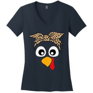 Turkey Face Funny Thanksgiving Gift Women's V-Neck T-Shirt