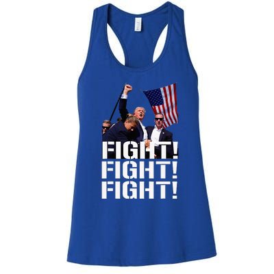 Trump Fight Fight Fight Trump Defiant Trump Shot Fist Pump Women's Racerback Tank