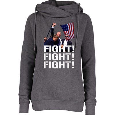 Trump Fight Fight Fight Trump Defiant Trump Shot Fist Pump Womens Funnel Neck Pullover Hood