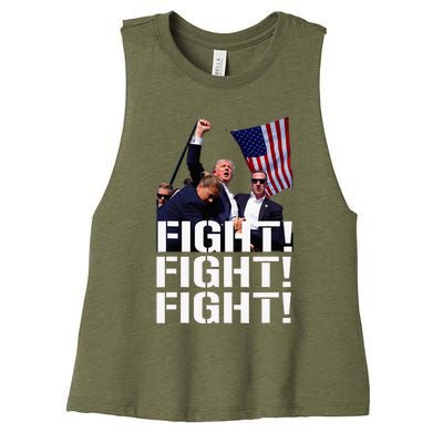 Trump Fight Fight Fight Trump Defiant Trump Shot Fist Pump Women's Racerback Cropped Tank