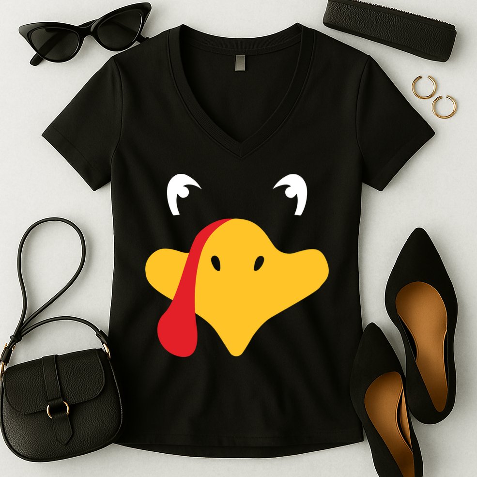 Turkey Face Funny Thanksgiving Women's V-Neck T-Shirt