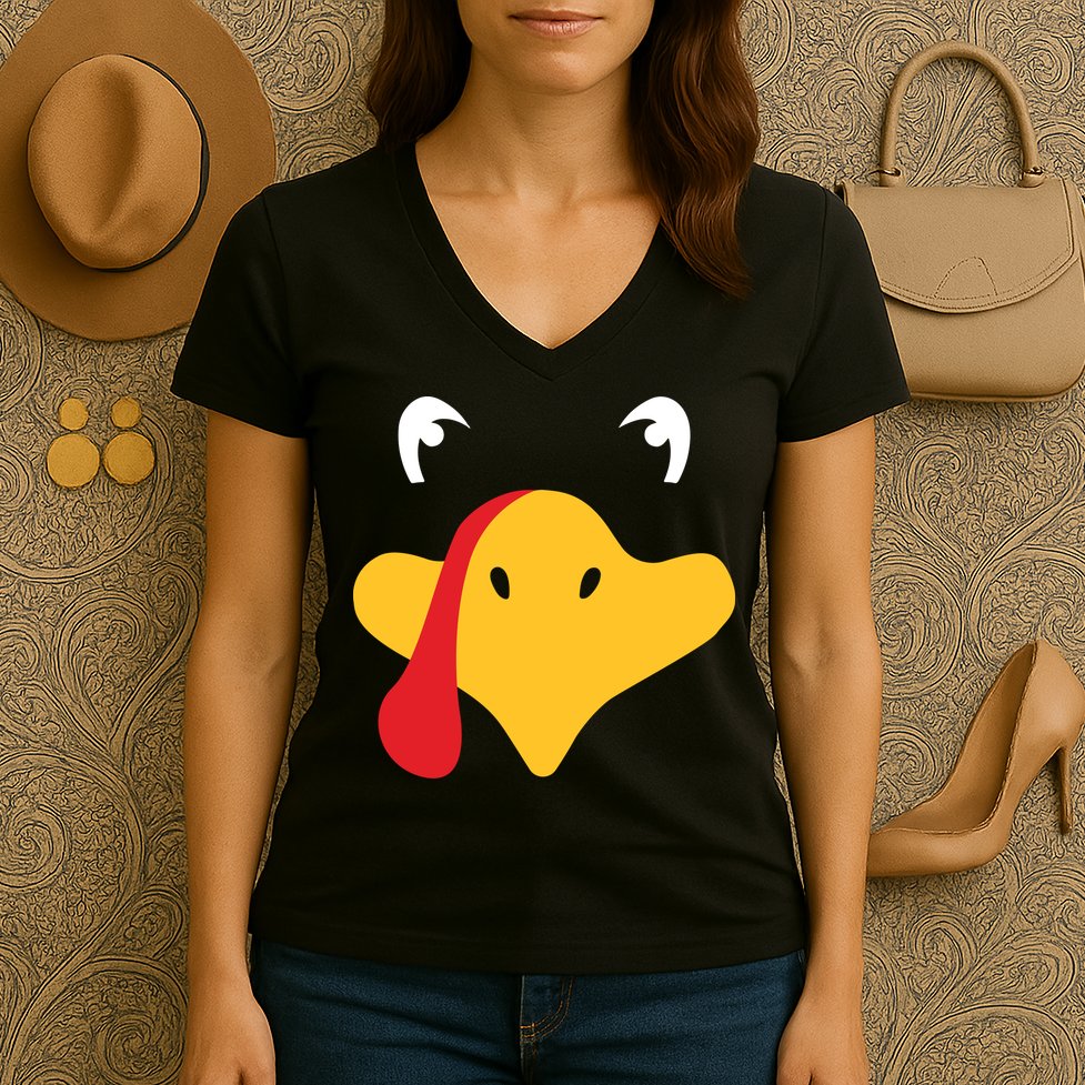 Turkey Face Funny Thanksgiving Women's V-Neck T-Shirt
