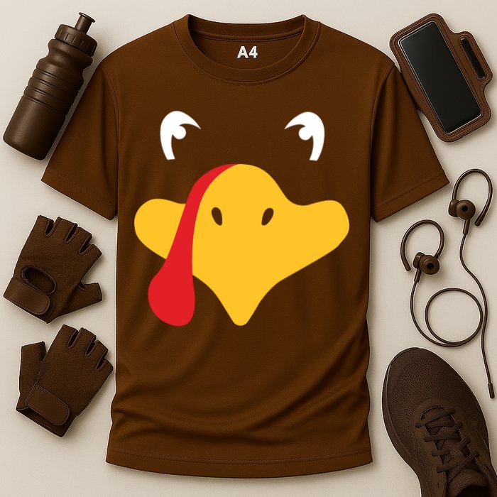 Turkey Face Funny Thanksgiving Cooling Performance Crew T-Shirt