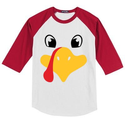 Turkey Face Funny Thanksgiving Kids Colorblock Raglan Jersey