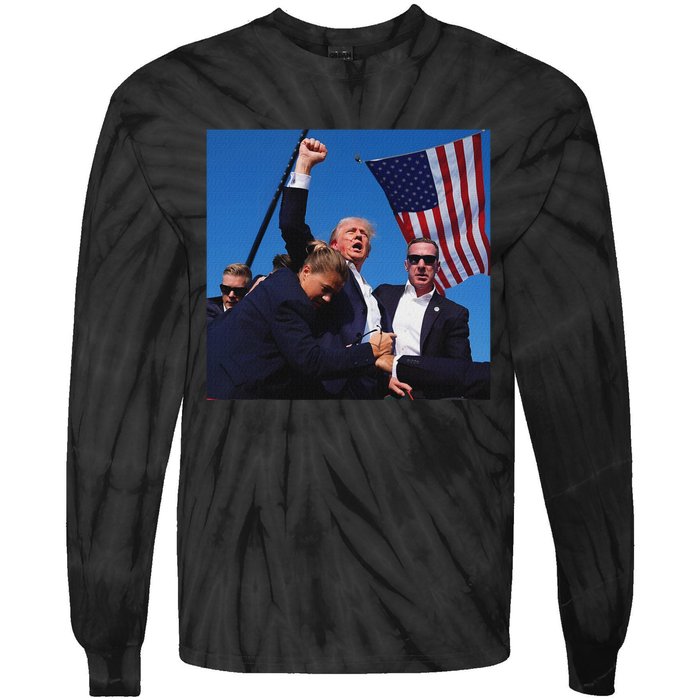 Trump Fight Fist 2024 Strong Support Tie-Dye Long Sleeve Shirt