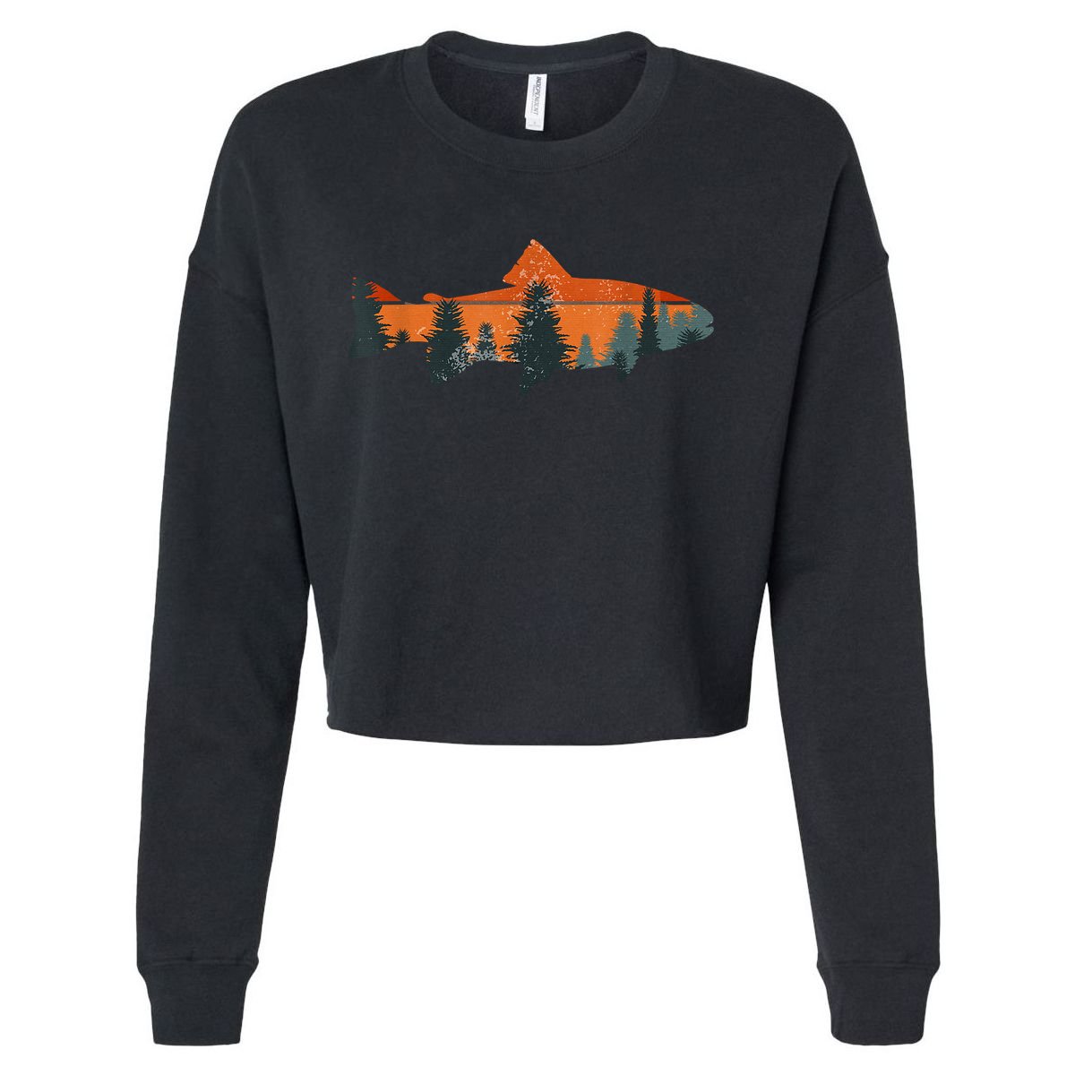 Trout Fly Fishing Nature Outdoor Fisherman Gift Fisherman Fishing Shirt Cropped Pullover Crew