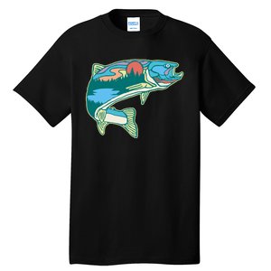 Trout Fly Fishing Outdoor Forest Nature Wildlife Fisherman Tall T-Shirt