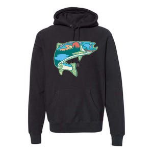 Trout Fly Fishing Outdoor Forest Nature Wildlife Fisherman Premium Hoodie