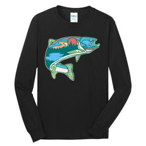 Trout Fly Fishing Outdoor Forest Nature Wildlife Fisherman Tall Long Sleeve T-Shirt