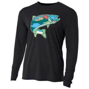 Trout Fly Fishing Outdoor Forest Nature Wildlife Fisherman Cooling Performance Long Sleeve Crew