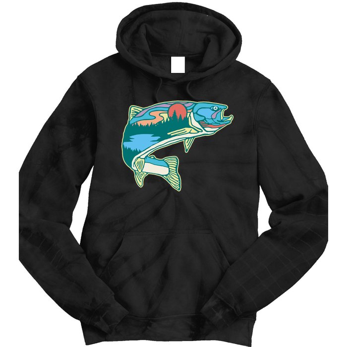 Trout Fly Fishing Outdoor Forest Nature Wildlife Fisherman Tie Dye Hoodie