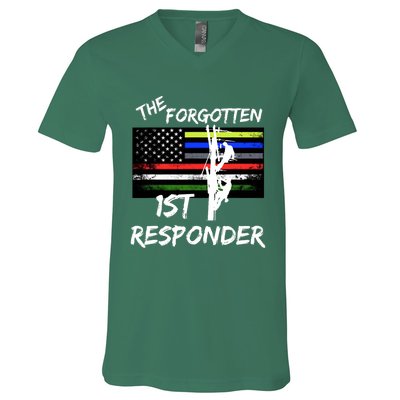 The Forgotten First Responder Tribute To Electrical Lineman V-Neck T-Shirt