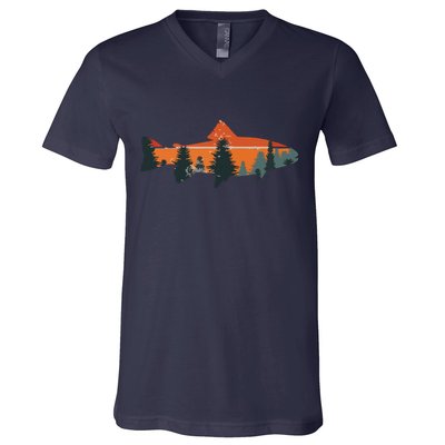Trout Fly Fishing Nature Outdoor Fisherman Gift V-Neck T-Shirt