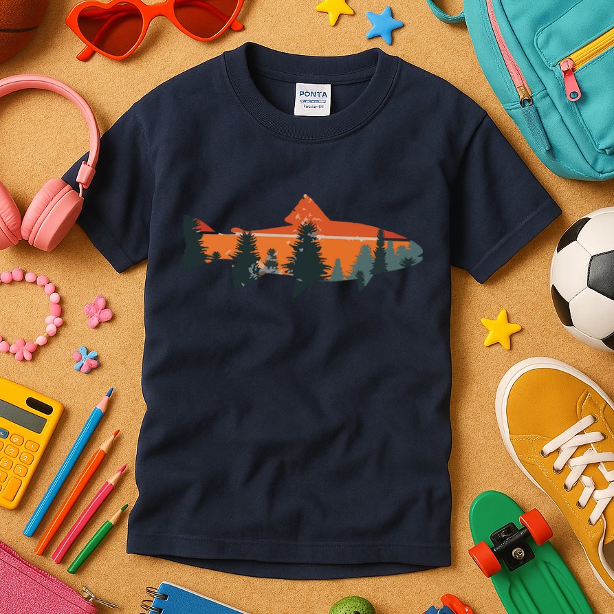 Trout Fly Fishing Nature Outdoor Fisherman Gift Kids T-Shirt