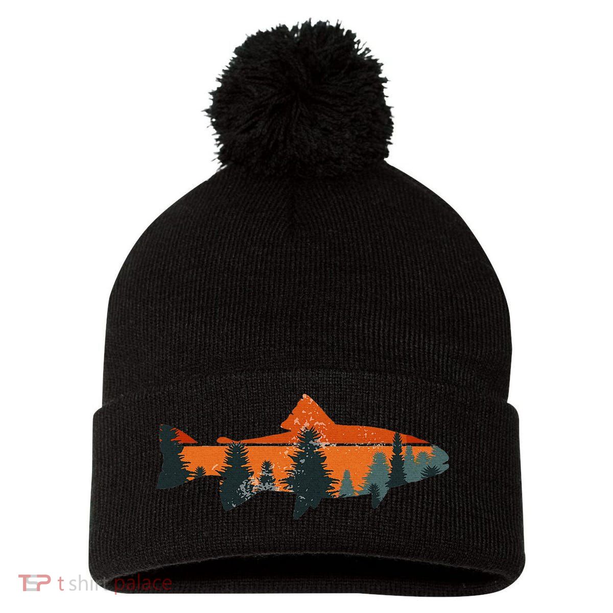Trout Fly Fishing Nature Outdoor Fisherman Gift Pom Pom 12in Knit Beanie