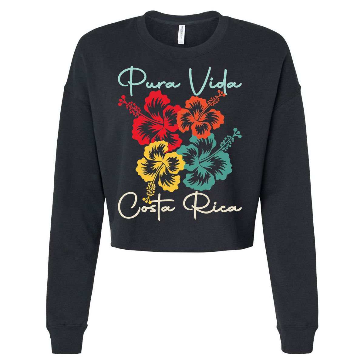 Tropical Flower Family Vacation Costa Rica Beach Pura Vida Cropped Pullover Crew