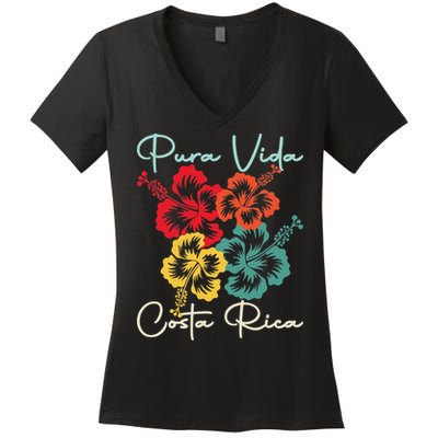 Tropical Flower Family Vacation Costa Rica Beach Pura Vida Women's V-Neck T-Shirt