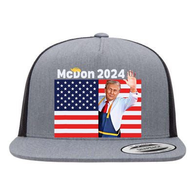 Trump French Fries Mcdon 2024 American Flag Maga Flat Bill Trucker Hat