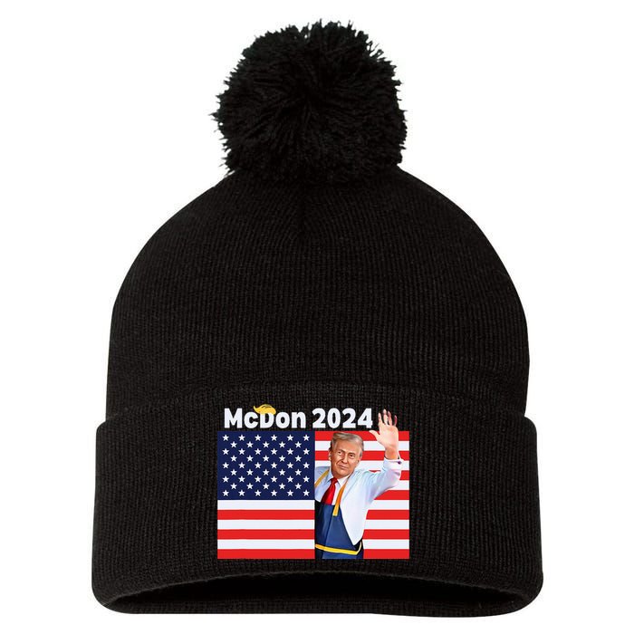 Trump French Fries Mcdon 2024 American Flag Maga Pom Pom 12in Knit Beanie