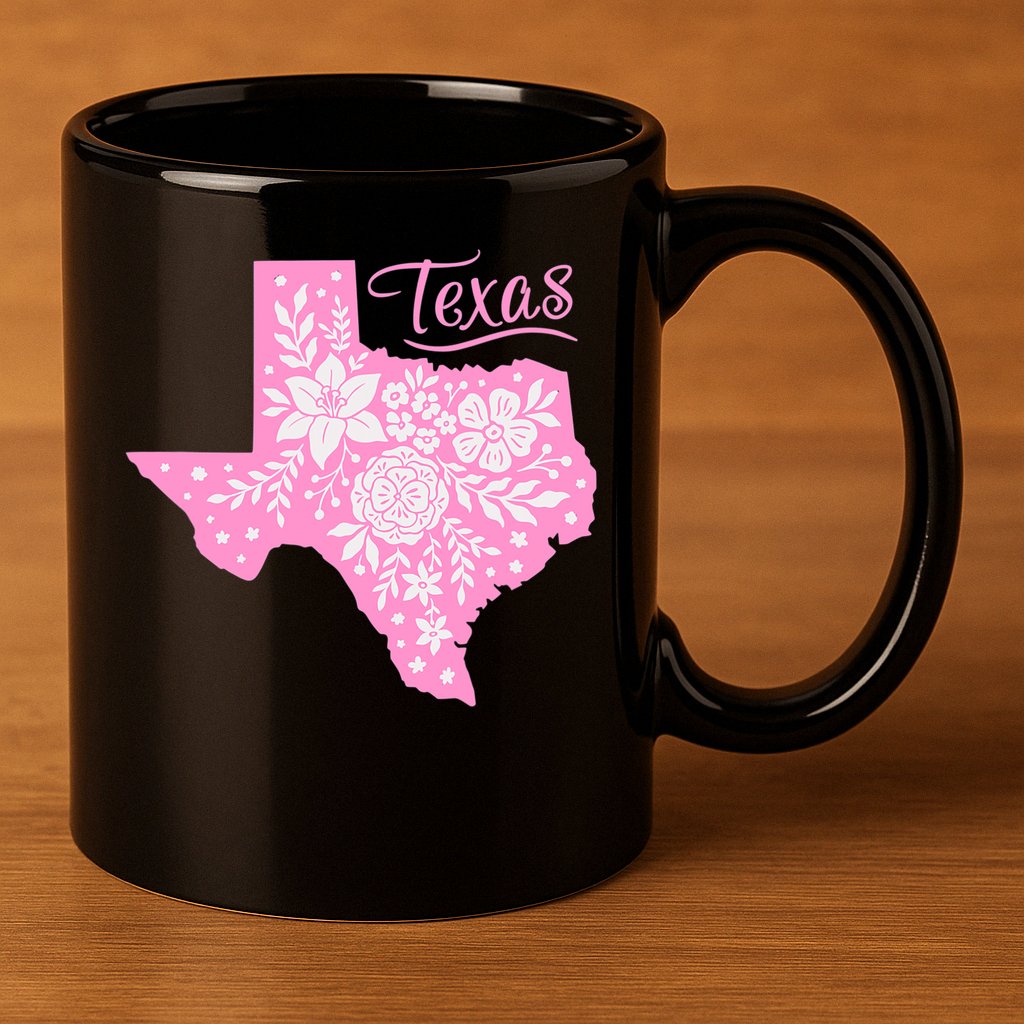TEXAS Flower Floral Home State Texan 11oz C Handle Ceramic Mug