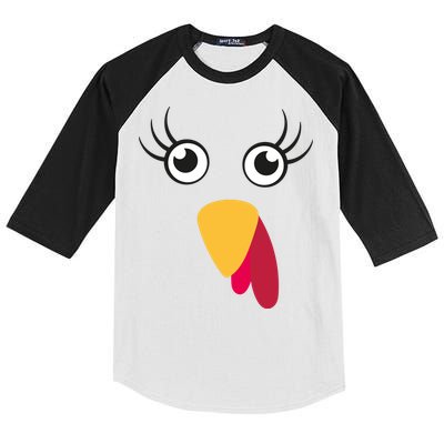 Turkey Face Funny Thanksgiving Day Kids Colorblock Raglan Jersey