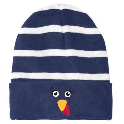 Turkey Face Funny Thanksgiving Day Striped Beanie with Solid Band