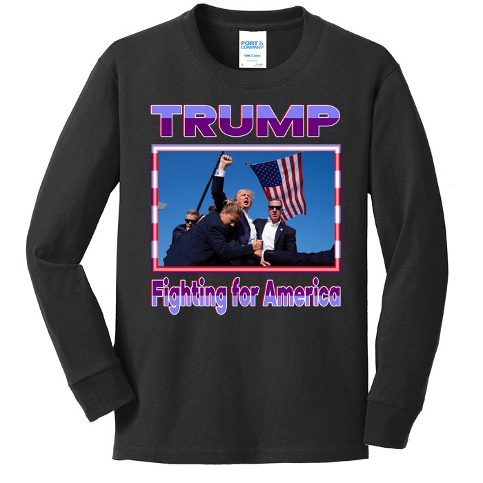 Trump Fighting For America Kids Long Sleeve Shirt