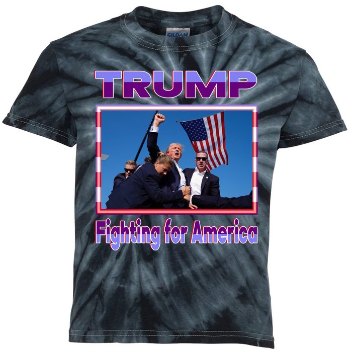 Trump Fighting For America Kids Tie-Dye T-Shirt