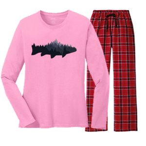 Trout Fly Fishing Nature Outdoor Fisherman Gift Women's Long Sleeve Flannel Pajama Set 