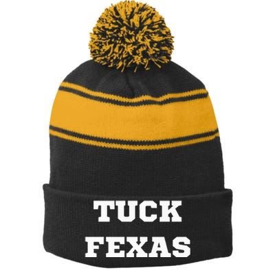 Tuck Fexas Funny Trending Stripe Pom Pom Beanie