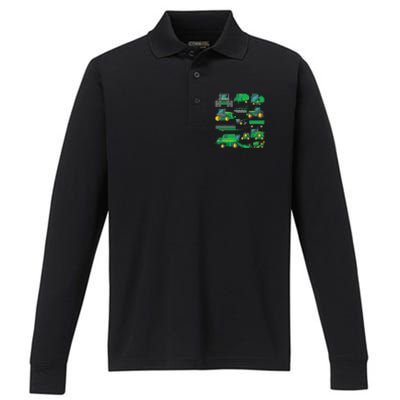 Tractor Farmer Farming Trucks Farm Girls Kids Performance Long Sleeve Polo