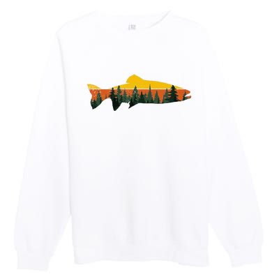 Trout Fly Fishing Outdoor Forest Nature Wildlife Fisherman Premium Crewneck Sweatshirt