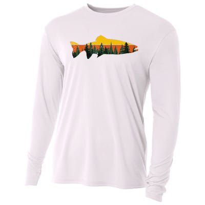 Trout Fly Fishing Outdoor Forest Nature Wildlife Fisherman Cooling Performance Long Sleeve Crew