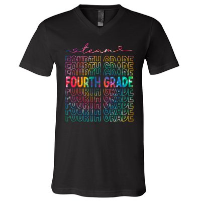 Team Fourth Grade Tie Dye Back To School 4th Grade Teacher V-Neck T-Shirt