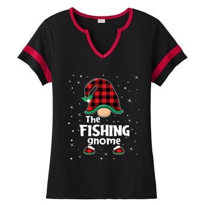 The Fishing Gnome Funny Matching Family Christmas Xmas Holiday Ladies Halftime Notch Neck Tee