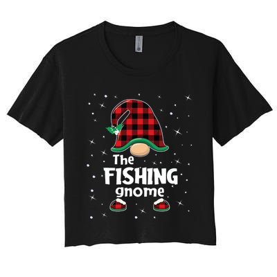 The Fishing Gnome Funny Matching Family Christmas Xmas Holiday Women's Crop Top Tee