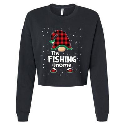 The Fishing Gnome Funny Matching Family Christmas Xmas Holiday Cropped Pullover Crew