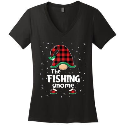 The Fishing Gnome Funny Matching Family Christmas Xmas Holiday Women's V-Neck T-Shirt