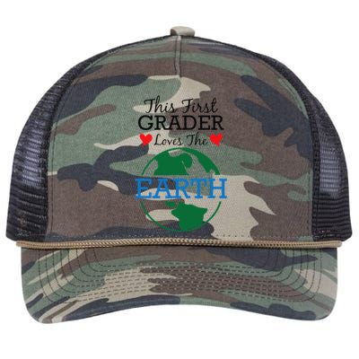 This First Grader Loves The Earth Earth Day Retro Rope Trucker Hat Cap