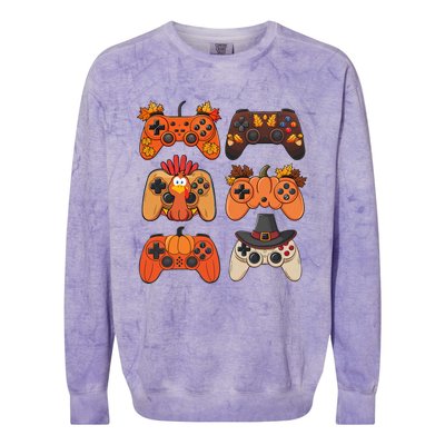 Thanksgiving Fall Gaming Controllers Turkey Funny Boy Gamer Colorblast Crewneck Sweatshirt