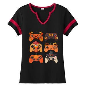 Thanksgiving Fall Gaming Controllers Turkey Funny Boy Gamer Ladies Halftime Notch Neck Tee