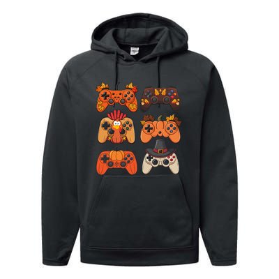 Thanksgiving Fall Gaming Controllers Turkey Funny Boy Gamer Performance Fleece Hoodie