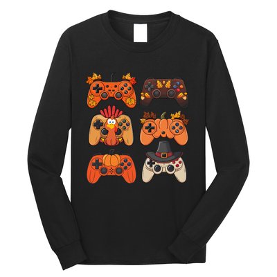 Thanksgiving Fall Gaming Controllers Turkey Funny Boy Gamer Long Sleeve Shirt