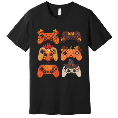 Thanksgiving Fall Gaming Controllers Turkey Funny Boy Gamer Premium T-Shirt