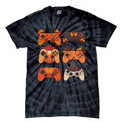 Thanksgiving Fall Gaming Controllers Turkey Funny Boy Gamer Tie-Dye T-Shirt