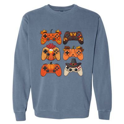 Thanksgiving Fall Gaming Controllers Turkey Funny Boy Gamer Garment-Dyed Sweatshirt