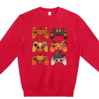 Thanksgiving Fall Gaming Controllers Turkey Funny Boy Gamer Premium Crewneck Sweatshirt