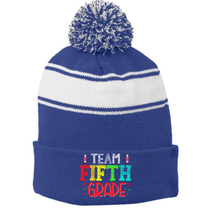 Team Fifth Grade Hello 5Th Grade Happy First Day Of School Meaningful Gift Stripe Pom Pom Beanie