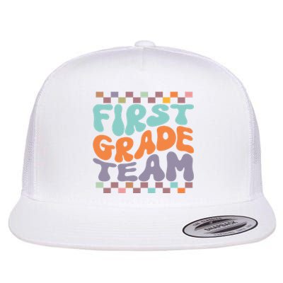 Team First Grade Teacher Student Back To School 1st Grade Gift Flat Bill Trucker Hat