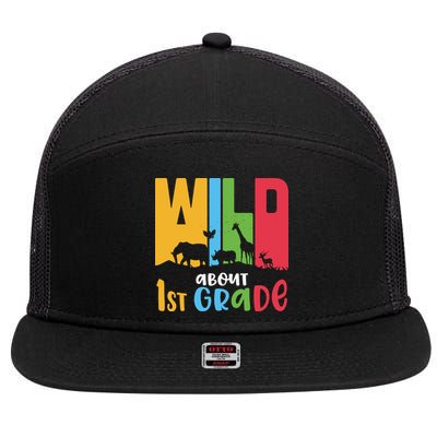 Team First Grade Wild About First Grade Back To School 7 Panel Mesh Trucker Snapback Hat
